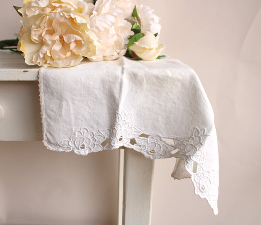 Vintage White Linen Couch Cover or Doily