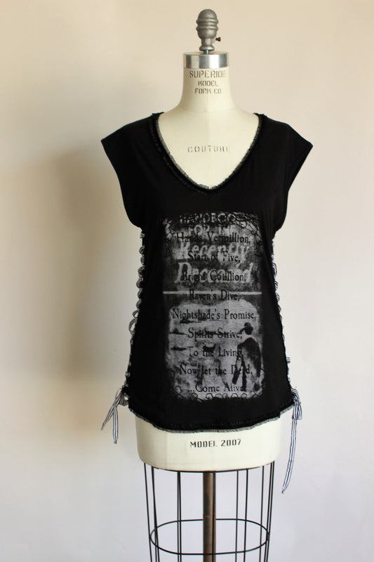 Malefic Apparel Custom Embellished T, "For the Recently Deceased", Size M