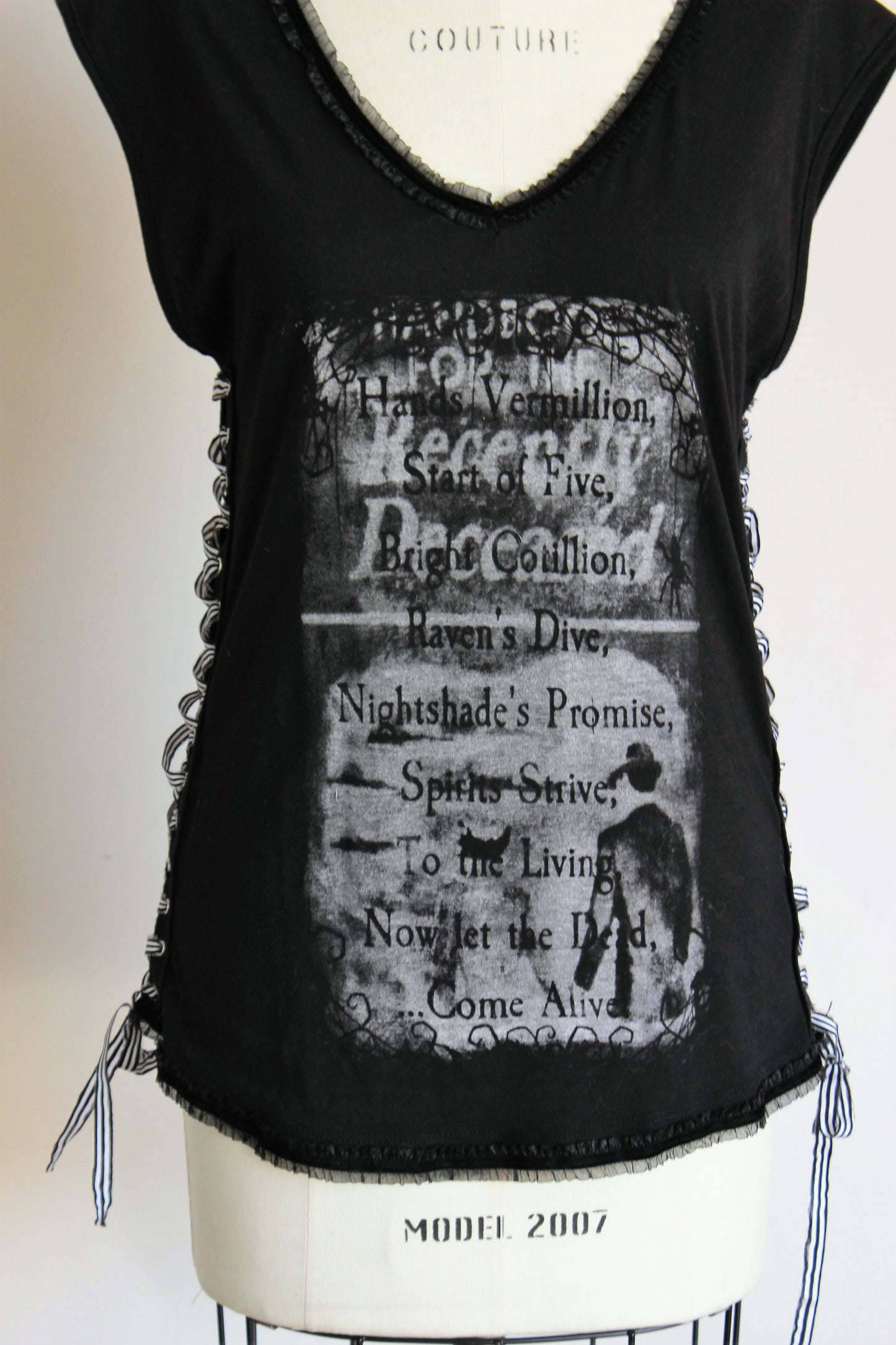 Malefic Apparel Custom Embellished T, "For the Recently Deceased", Size M