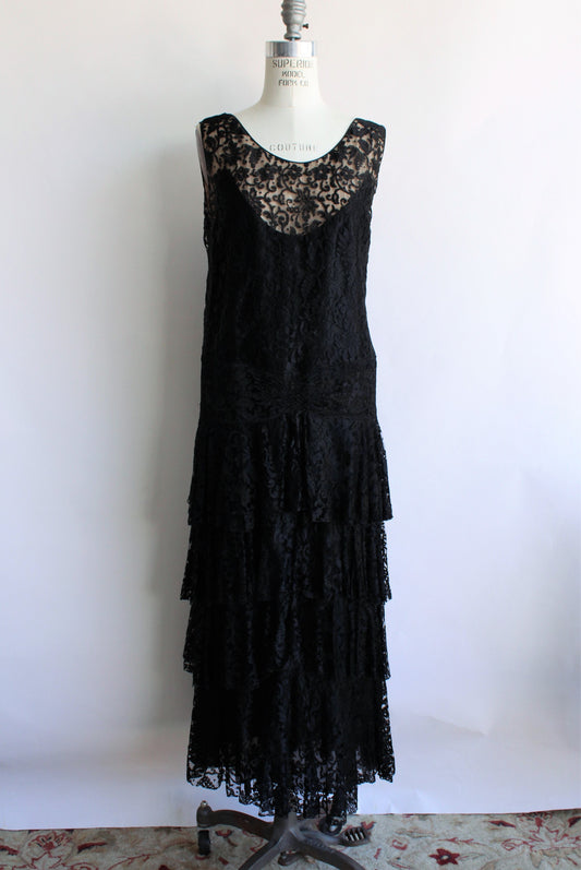 Vintage 1920s Black Lace Flapper Dress