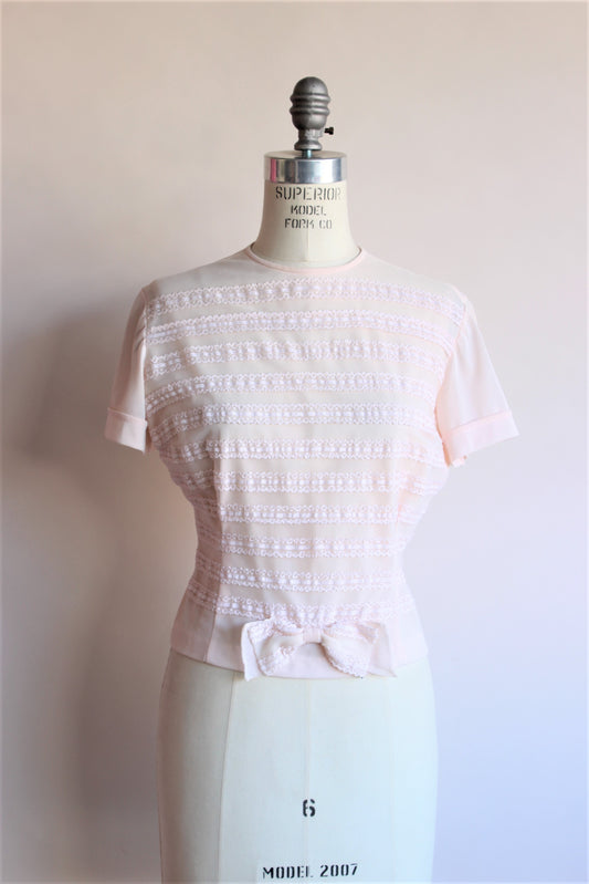 Vintage 1950s Ruffled Blouse In Pink