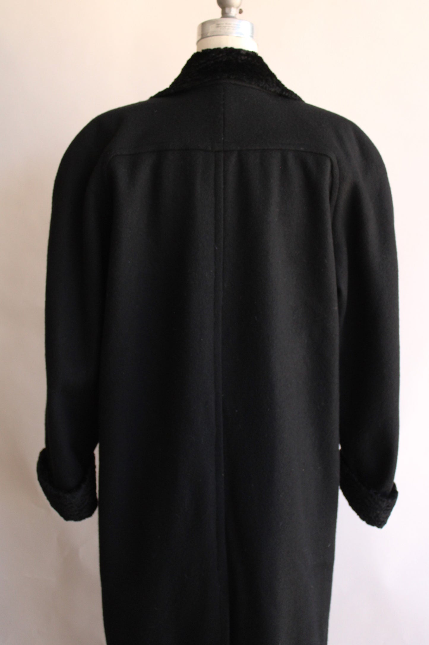 Vintage 1980s Black Wool Double Breasted Overcoat
