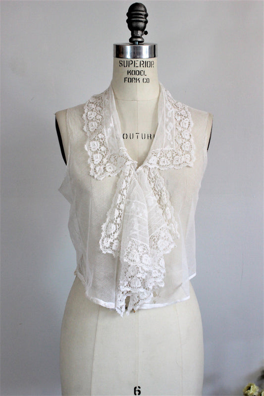 Vintage Victorian Edwardian Blouse In White With Lace Ruffle Front 