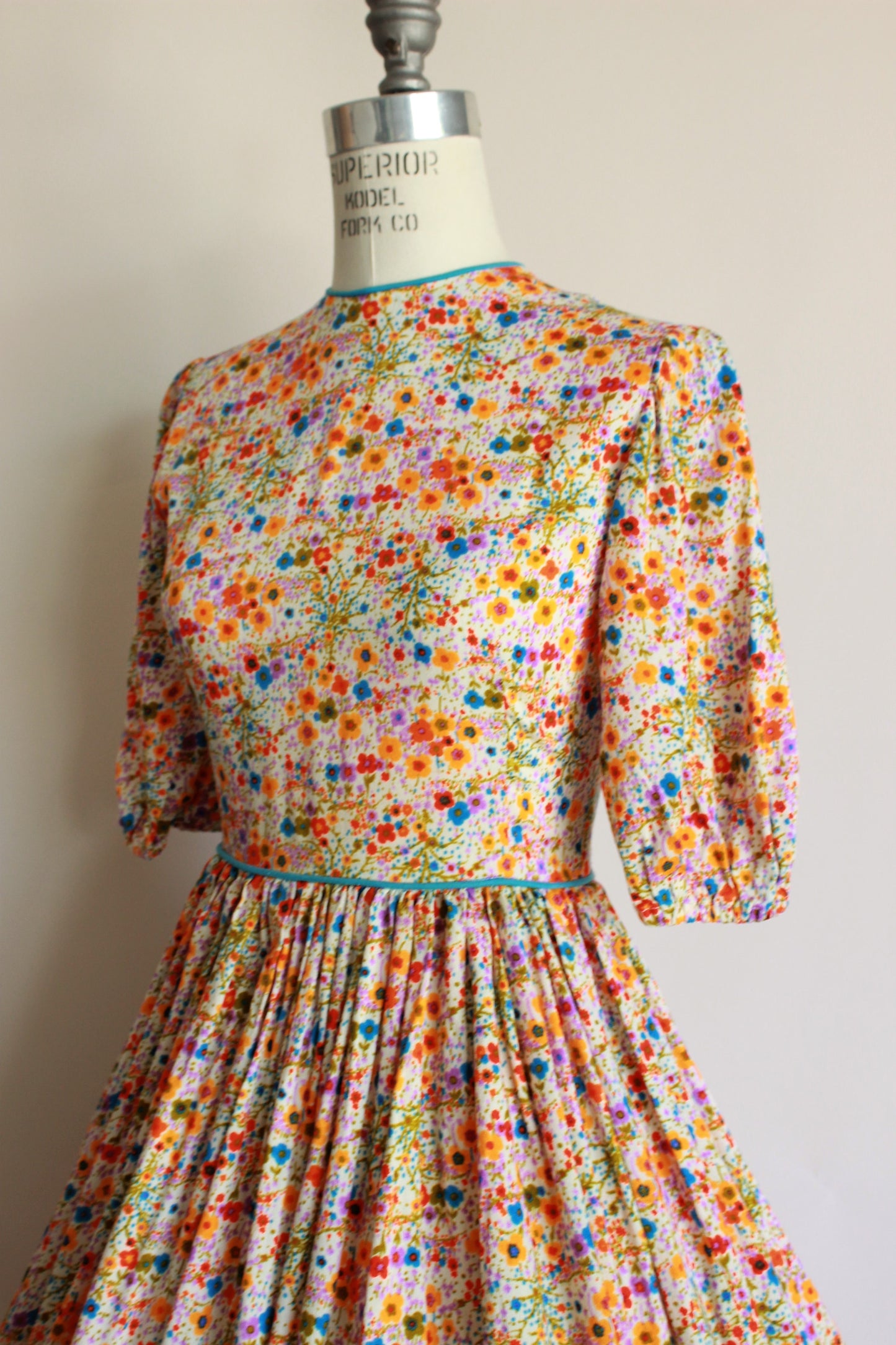 Vintage 1950s 1960s Watercolor Floral Fit And Flare Dress