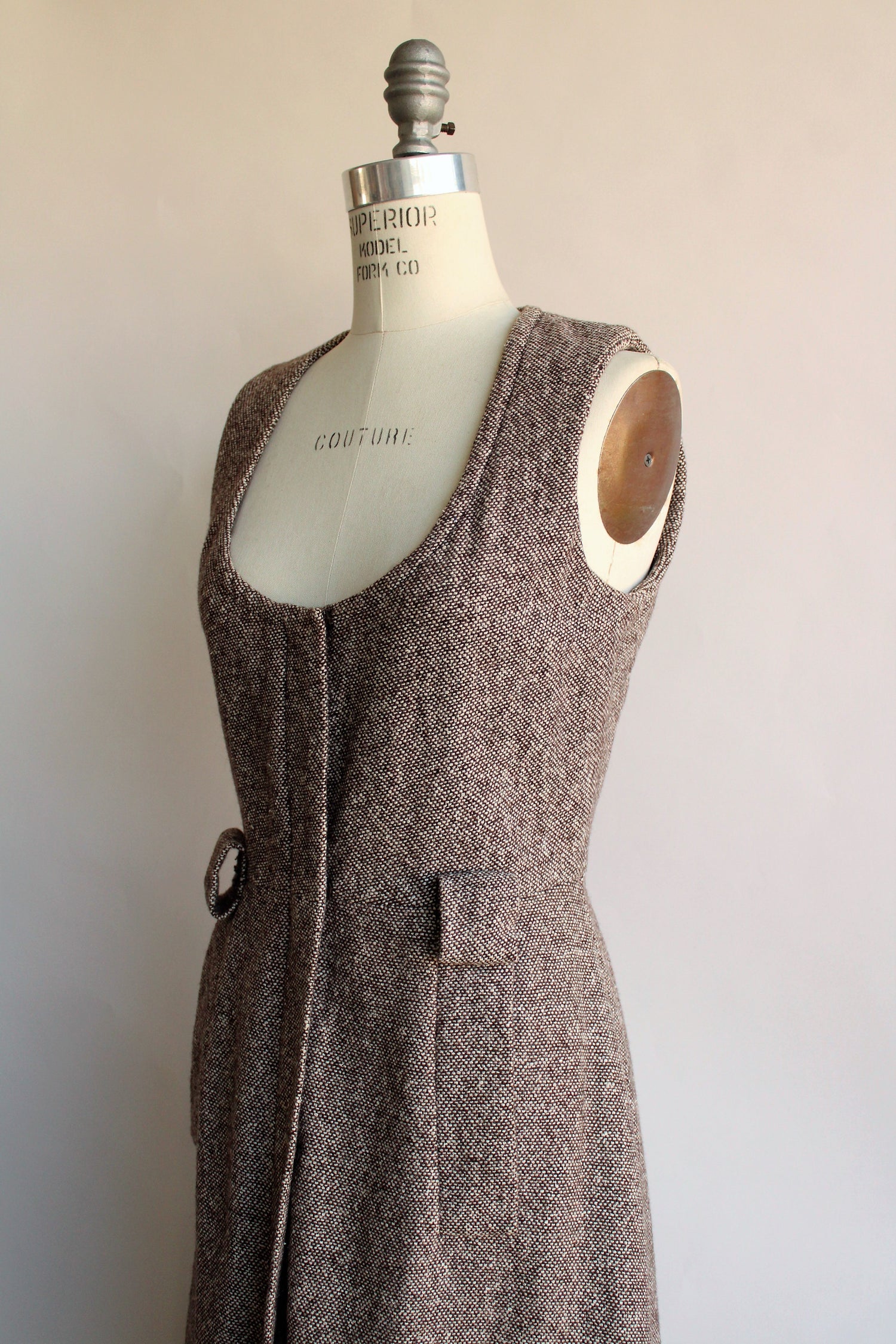 Vintage Late 1960s Brown Tweed Dress