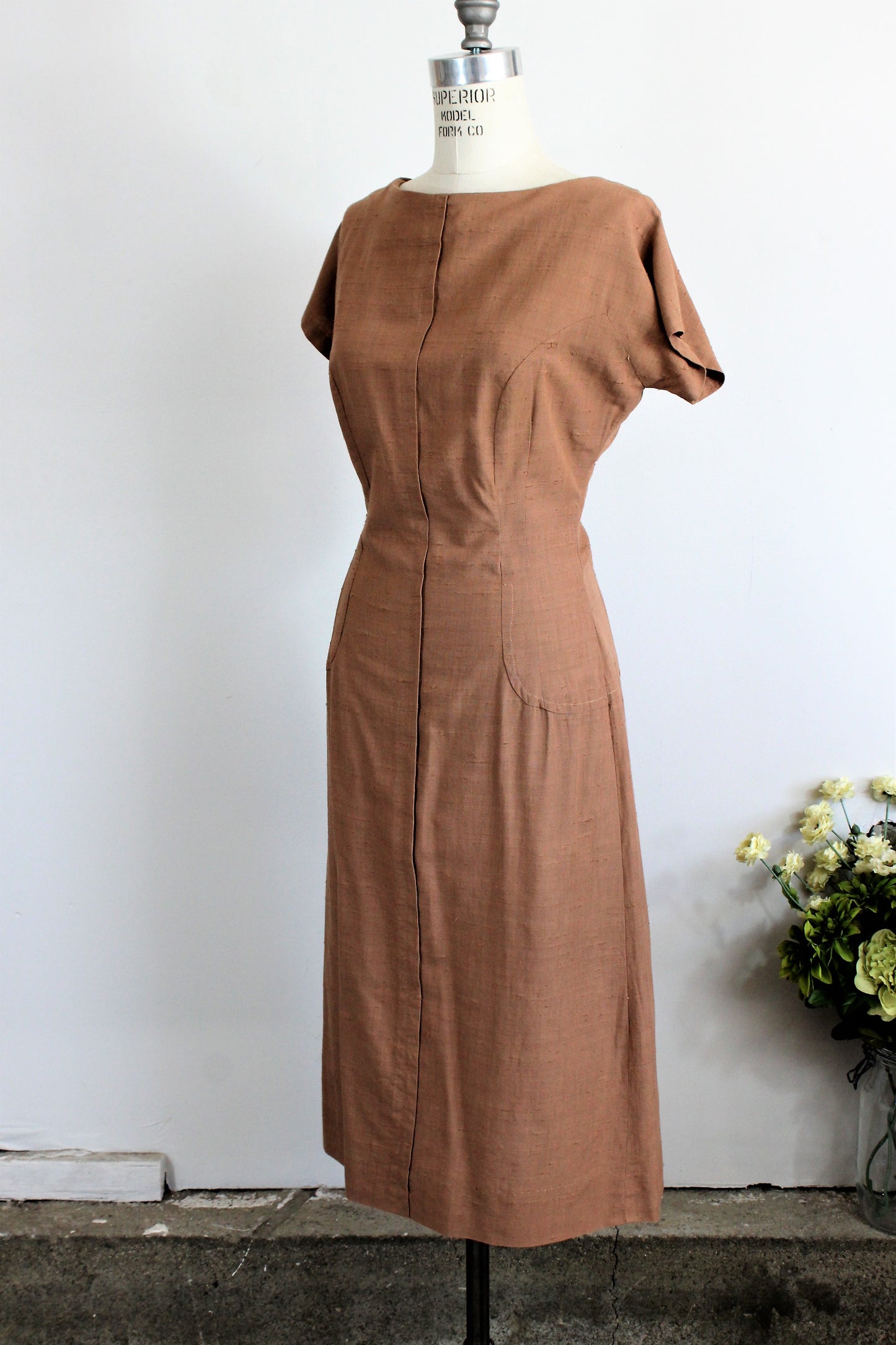 Vintage 1950s Brown Day Dress in Milk Chocolate Brown from Tall Fashions of California By Martin Berens 
