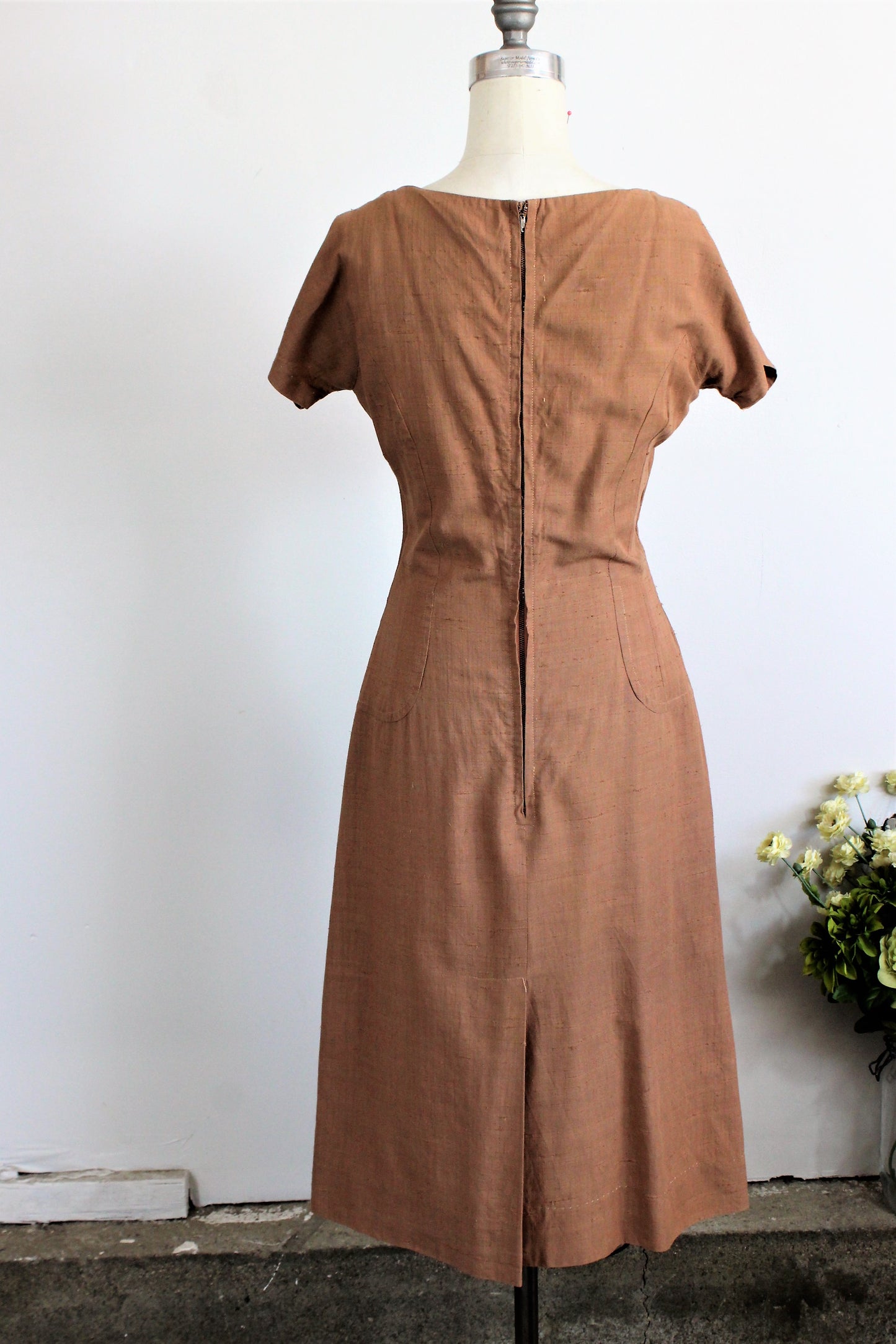 Vintage 1950s Brown Day Dress in Milk Chocolate Brown from Tall Fashions of California By Martin Berens 