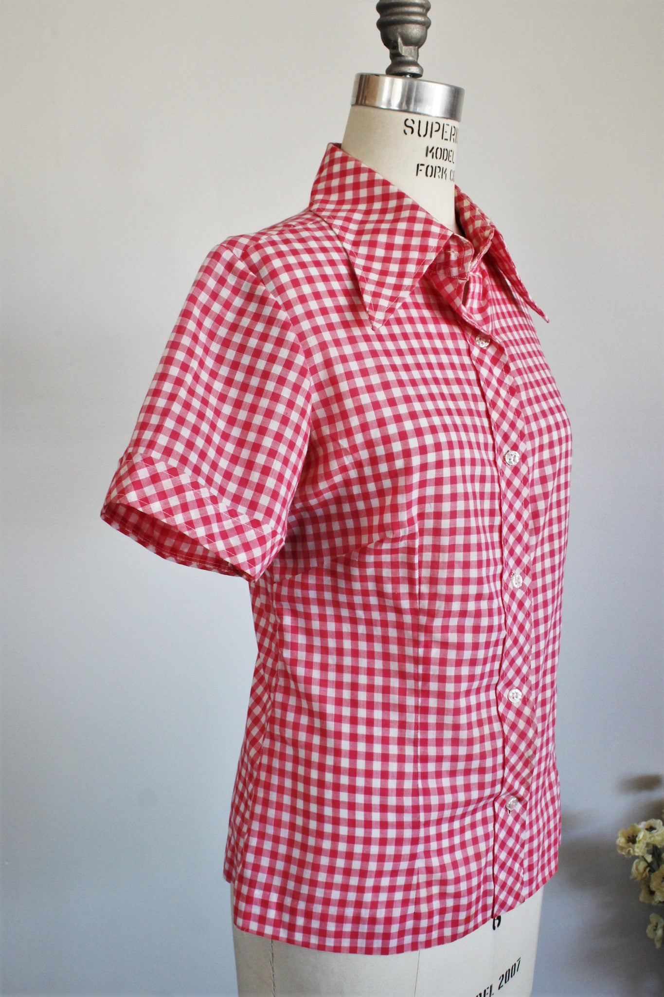 Vintage 1970s Pink And White Gingham Blouse