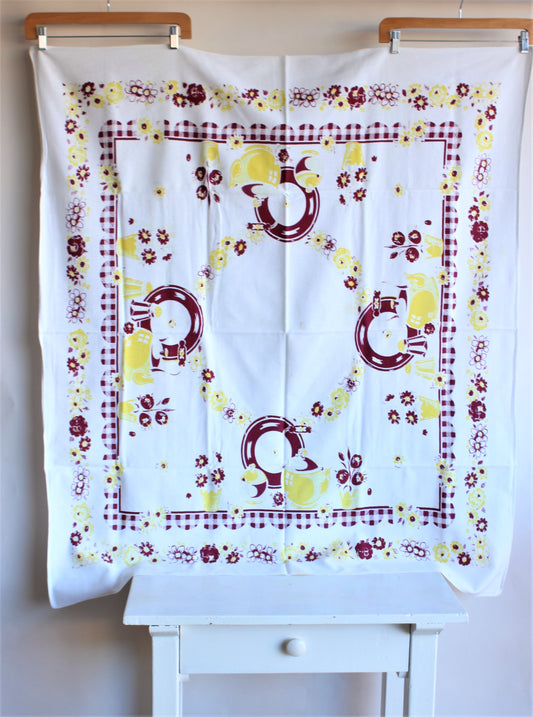 Vintage 1940s Tablecloth with Teapot Print