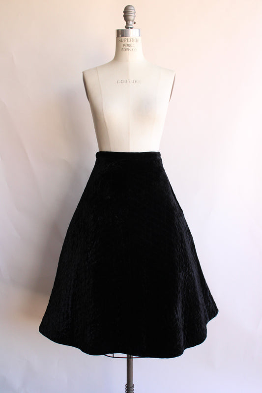 Vintage 1950s 1960s Black Velvet Quilted Skirt
