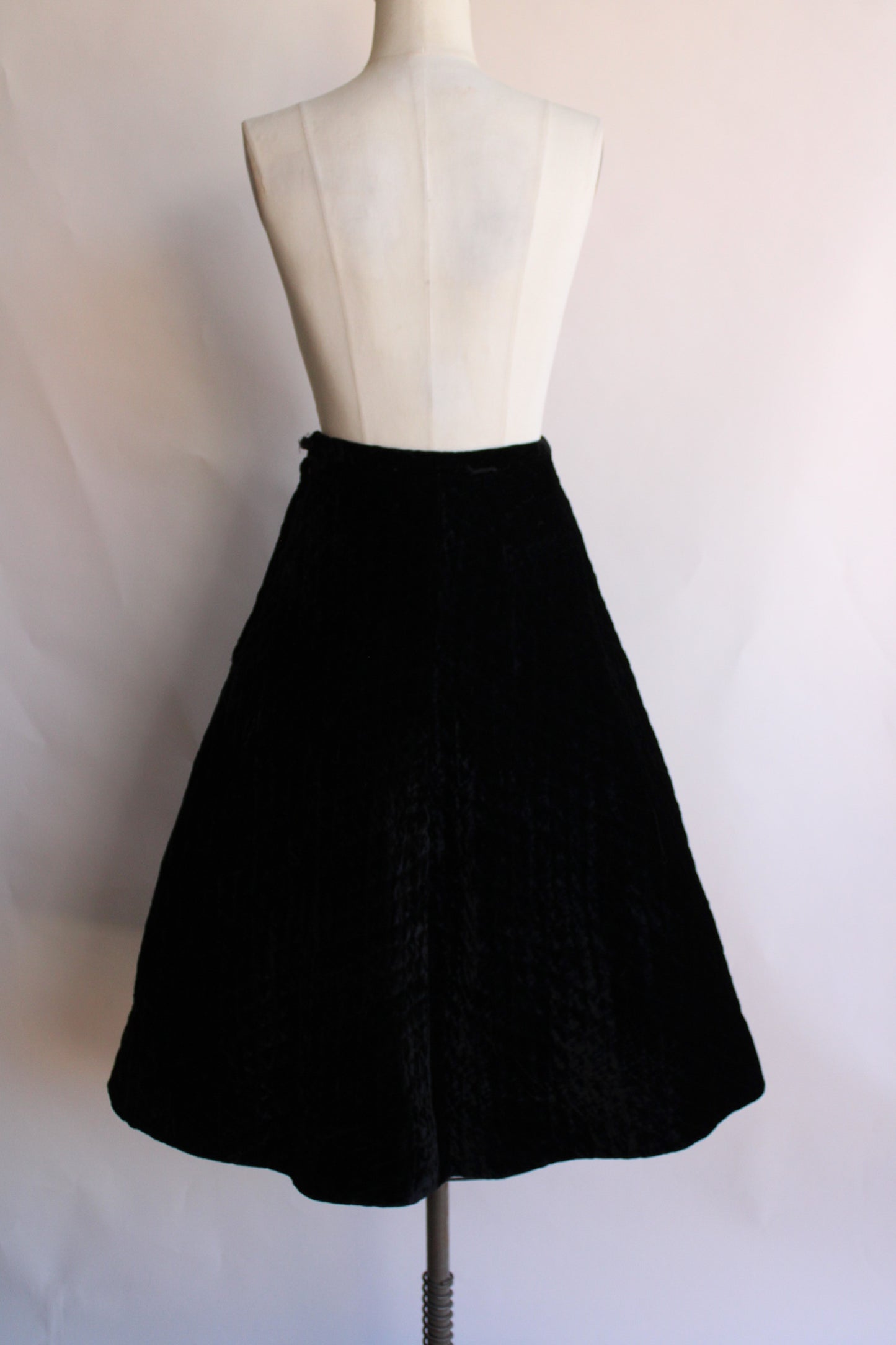 Vintage 1950s 1960s Black Velvet Quilted Skirt