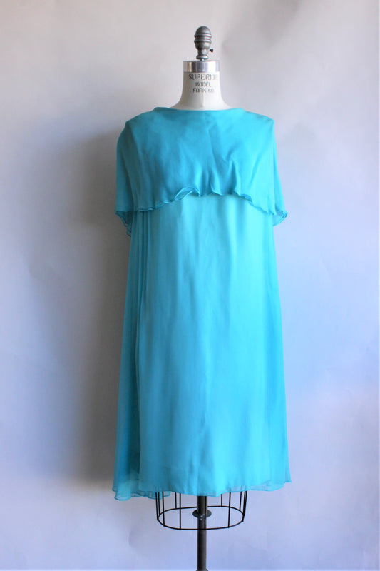 Vintage 1960s Carol Craig Teal Chiffon Grecian Dress