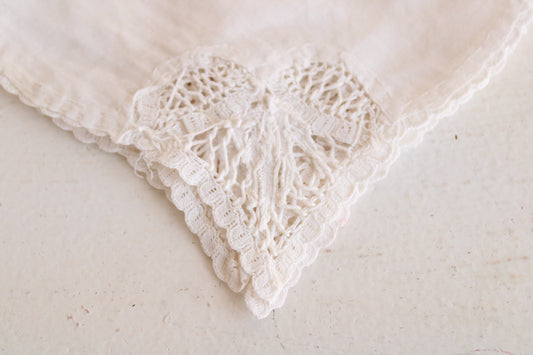 Vintage White Cotton Hankie with Lace Corners