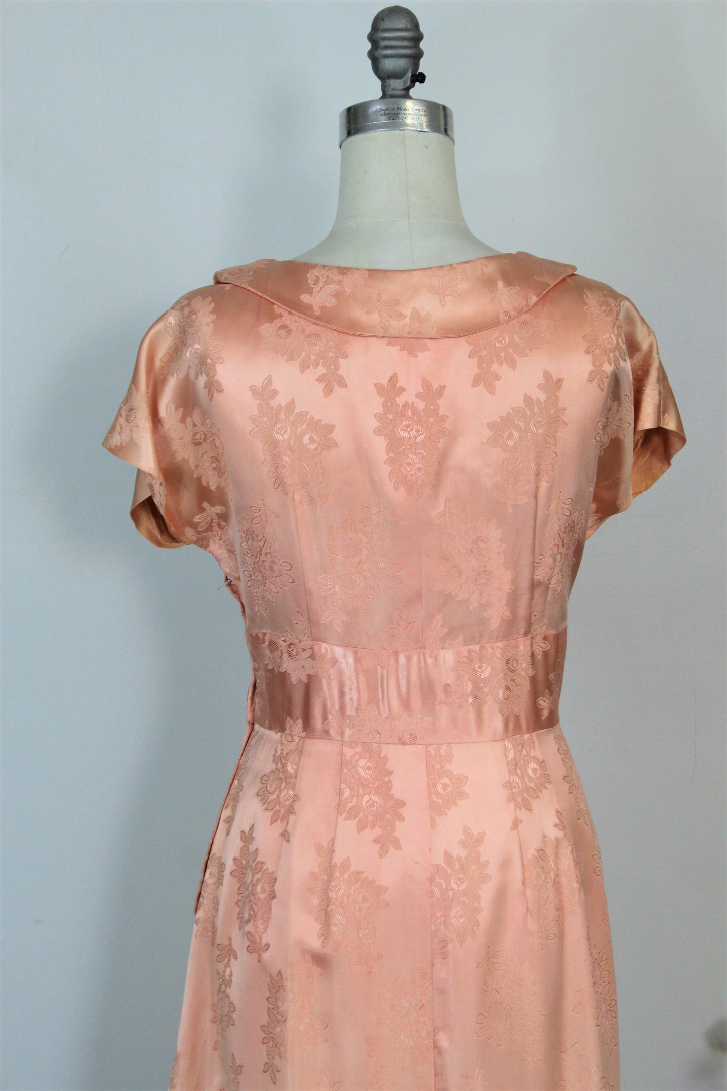 Vintage 1940s Peach Satin Fitted Dress  In a Floral Pattern