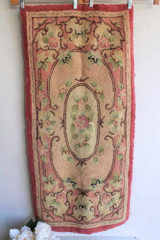 Vintage Wool Aubusson Rug in Pinks and Greens