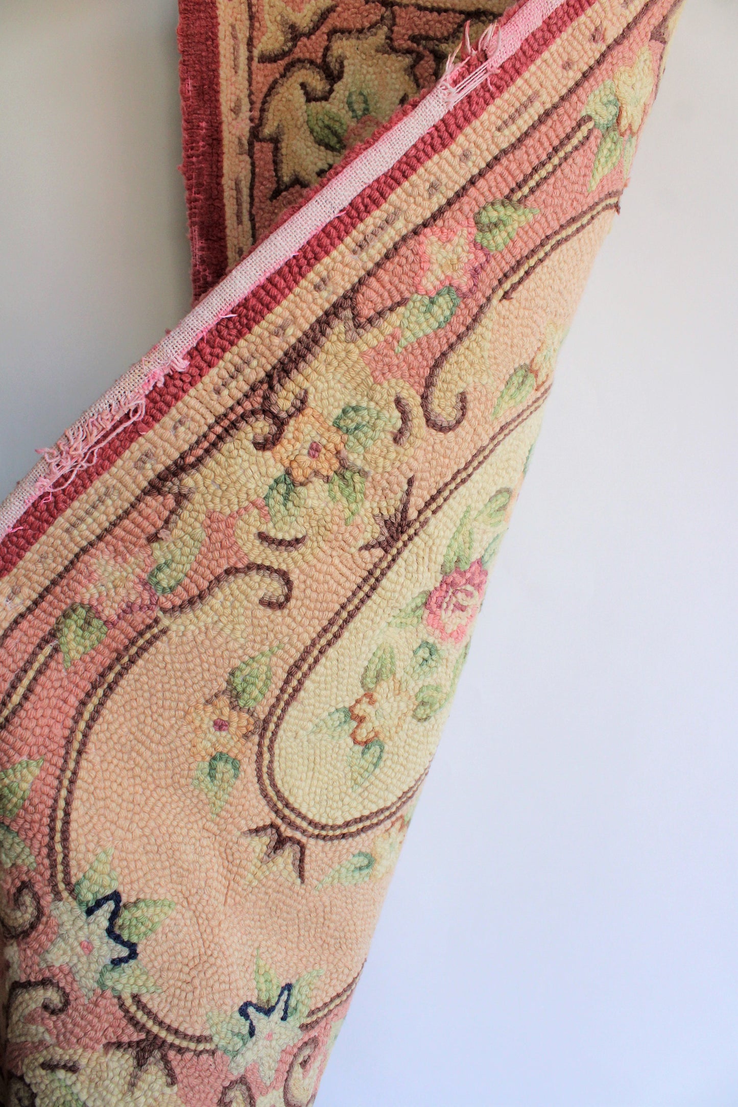 Vintage Wool Aubusson Rug in Pinks and Greens