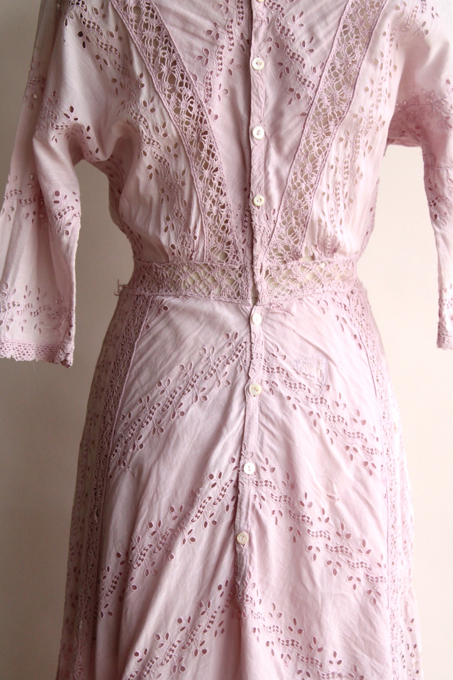 Antique 1900s Edwardian Lavender Cotton Dress