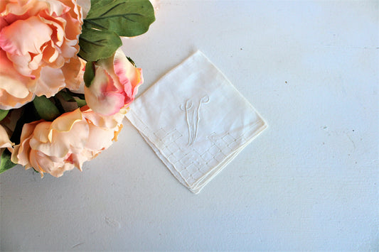 Vintage White Linen Hanky Monogrammed with W