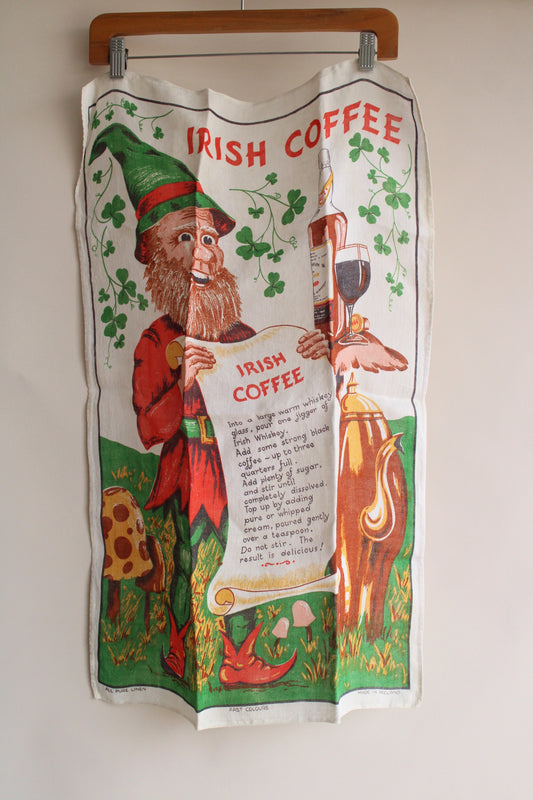 Vintage 1950s 1960s Irish Coffee Linen Tea Towel