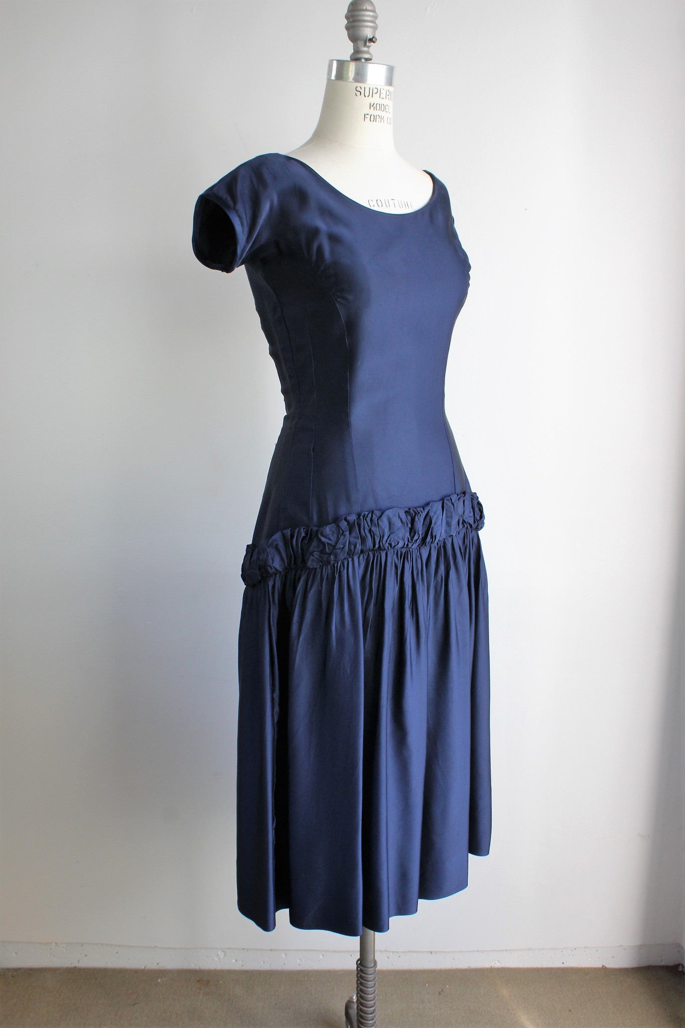 Vintage 1950s Navy Blue Party Dress / New Look Satin