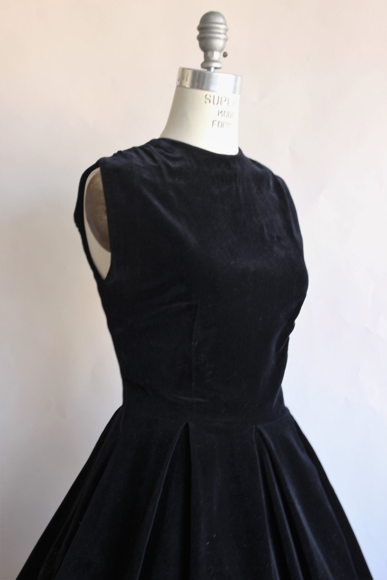 Vintage 1940s Black Velvet Fit and Flare Dress