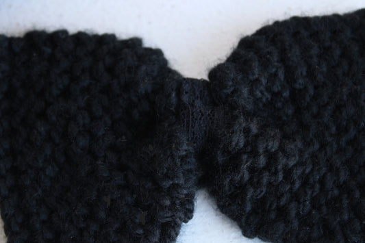 Handknit "Midnight" Black Color Hair Bow with Vintage Lace