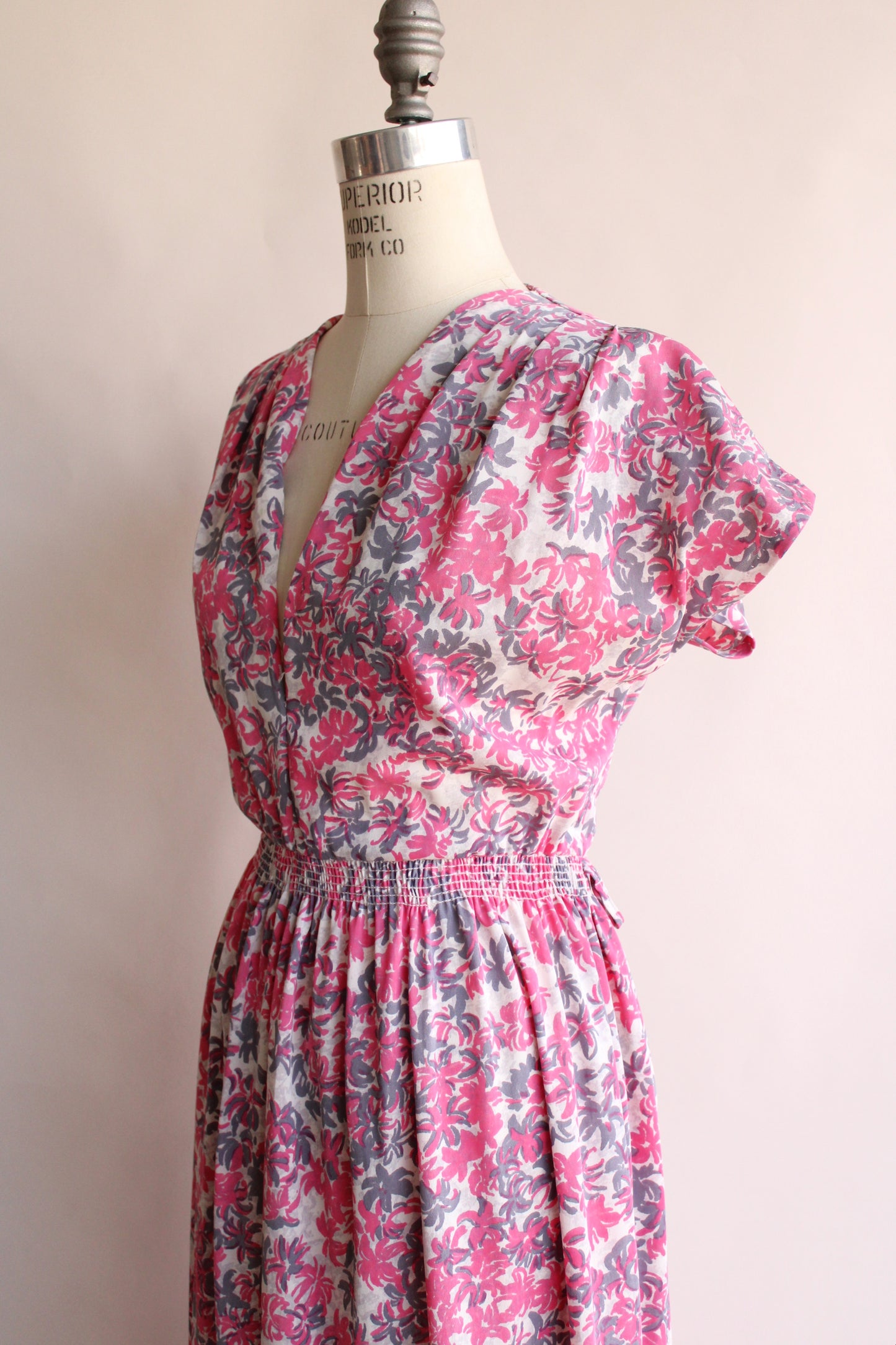Vintage 1940s Pink and Gray Nylon Dress
