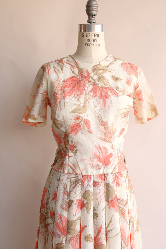 Vintage 1960s Floral Print Dress With Lucite Buttons