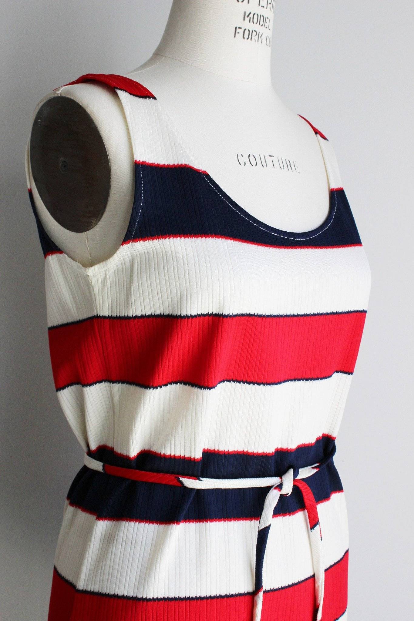 Vintage 1960s 1970s Red White And Blue Top With Belt-Toadstool Farm Vintage-Belt,Blouse,Independence day,Independence Day Horizontal Stripes,july 4th,Red White And Blue,Shirt,Top,Vintage,Vintage Clothing