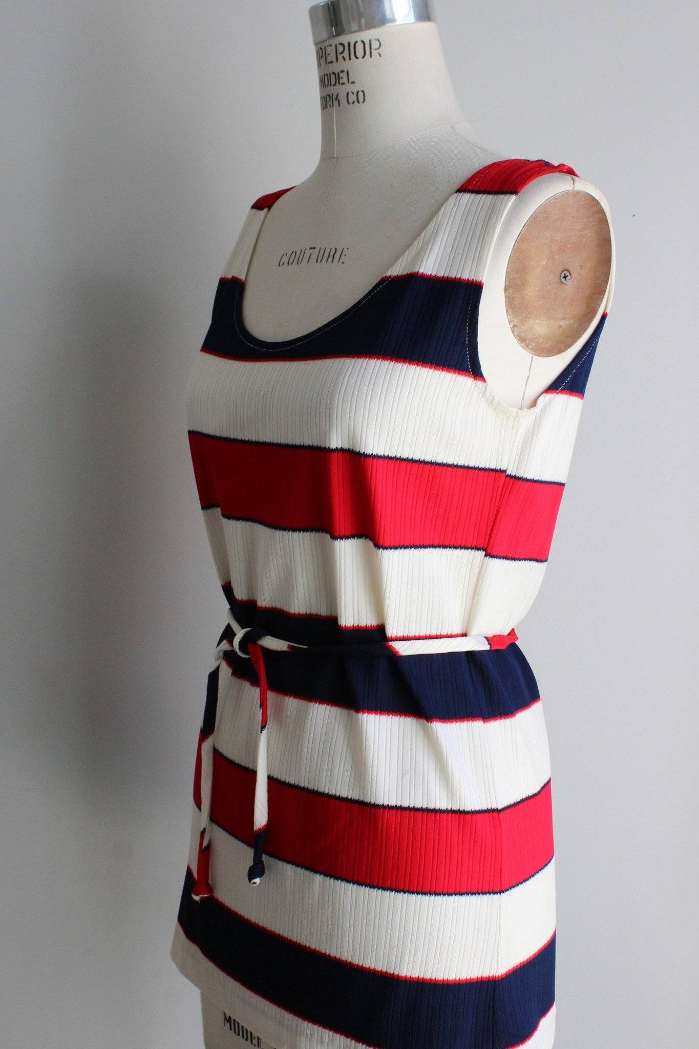 Vintage 1960s 1970s Red White And Blue Top With Belt-Toadstool Farm Vintage-Belt,Blouse,Independence day,Independence Day Horizontal Stripes,july 4th,Red White And Blue,Shirt,Top,Vintage,Vintage Clothing