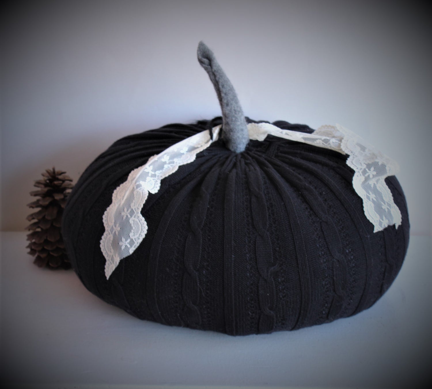 Extra Large Black Knit Pumpkin Pillow Pouf