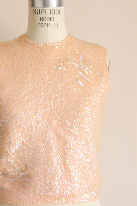 Vintage 1960s Pink Sequined Sweater Top