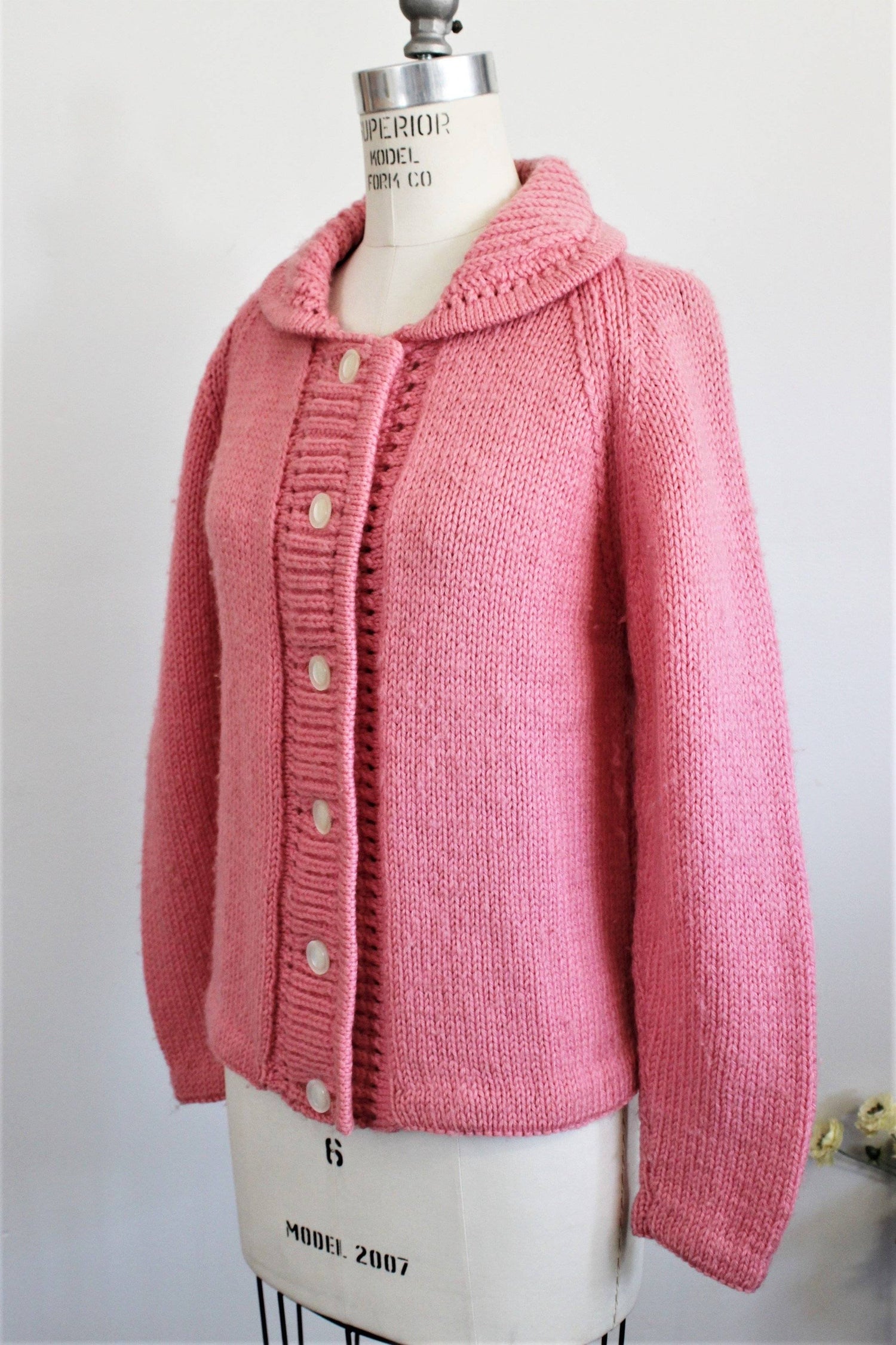 Vintage 1960s Pink Cardigan Sweater-Toadstool Farm Vintage-1960s Cardigan,60s Sweater,Autumn Sweater,Fall Sweater,Knit Cardigan,Pink Sweater,Vintage,Vintage Cardigan,Vintage Clothing,Vintage Sweater
