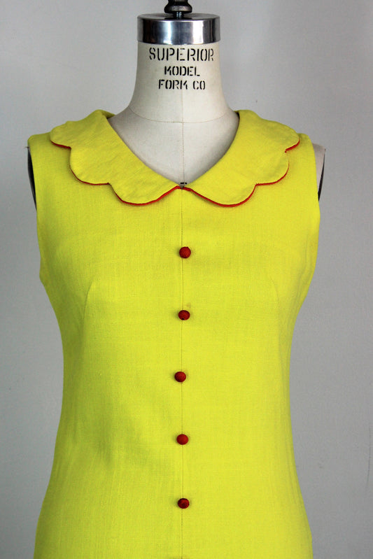 Vintage 1960s Mod Dress in Yellow Barkcloth