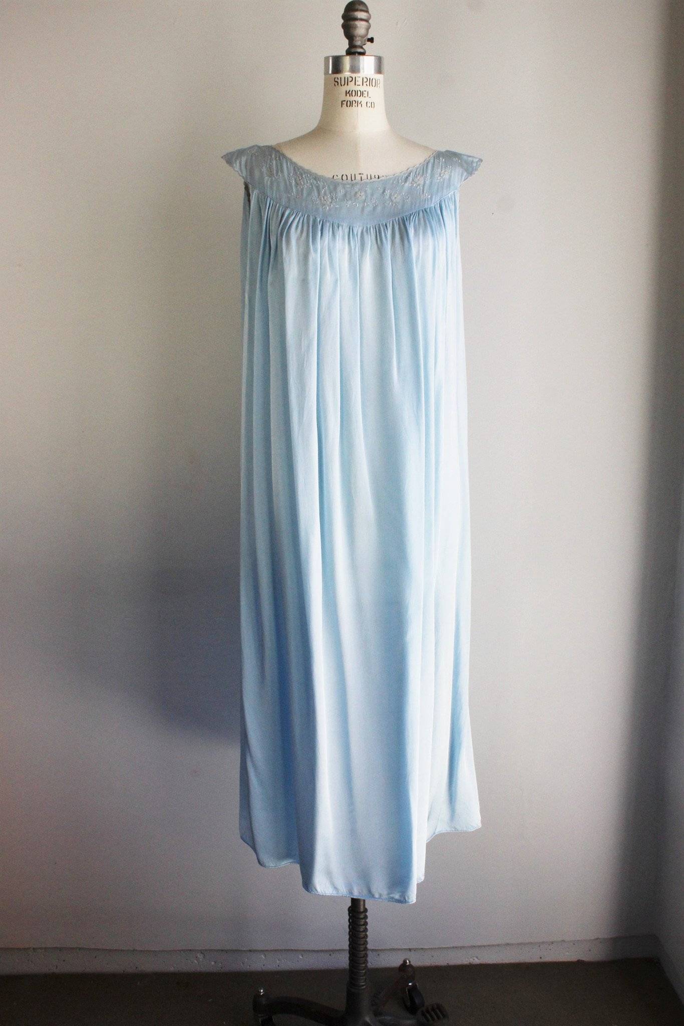 Vintage 1960s Blue Nightgown-Toadstool Farm Vintage-1960s,1970s,gown,Lingerie,Nightgown,Nihtie,Pajamas,Sleepwear,Slip,Vintage,Vintage Clothing