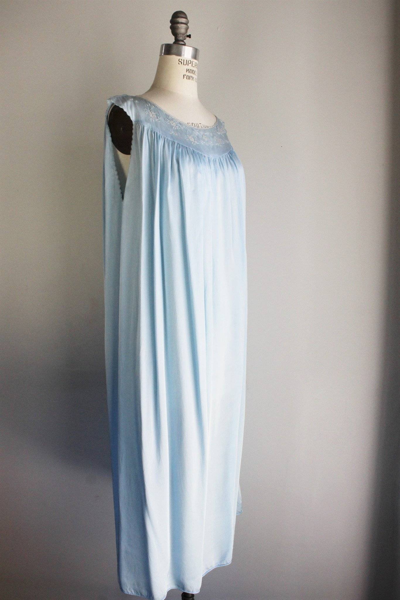 Vintage 1960s Blue Nightgown-Toadstool Farm Vintage-1960s,1970s,gown,Lingerie,Nightgown,Nihtie,Pajamas,Sleepwear,Slip,Vintage,Vintage Clothing