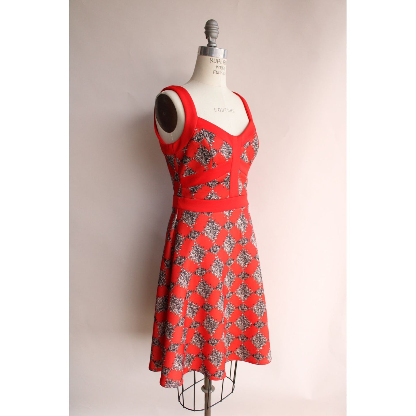 XoXo dress, Size Small, red geometric print, fit and flare