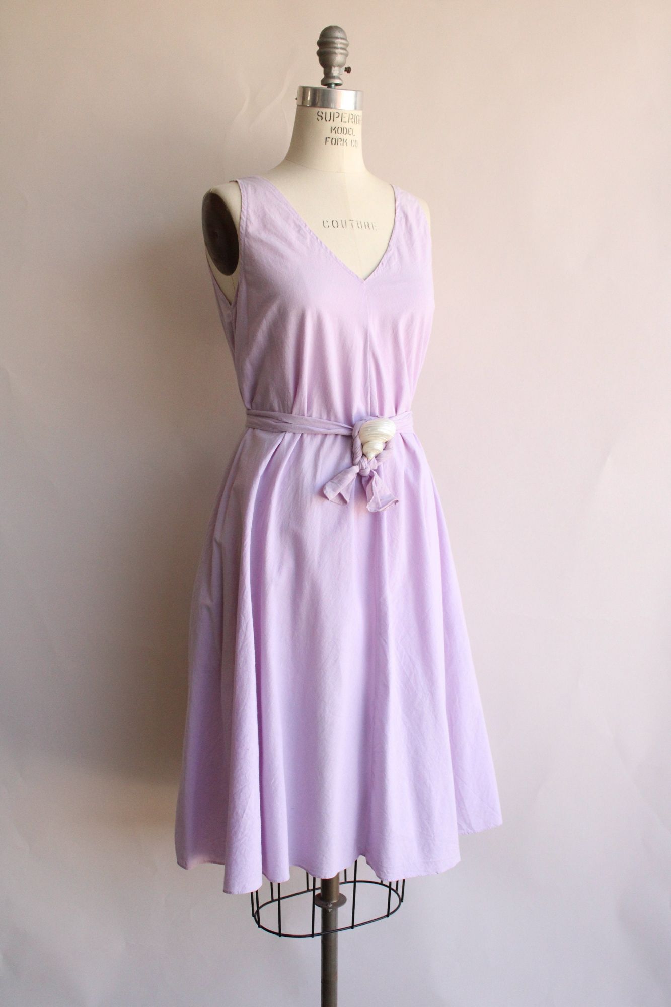 Vintage 1990's Lavender Purple Cotton Sundress with Seashell Belt