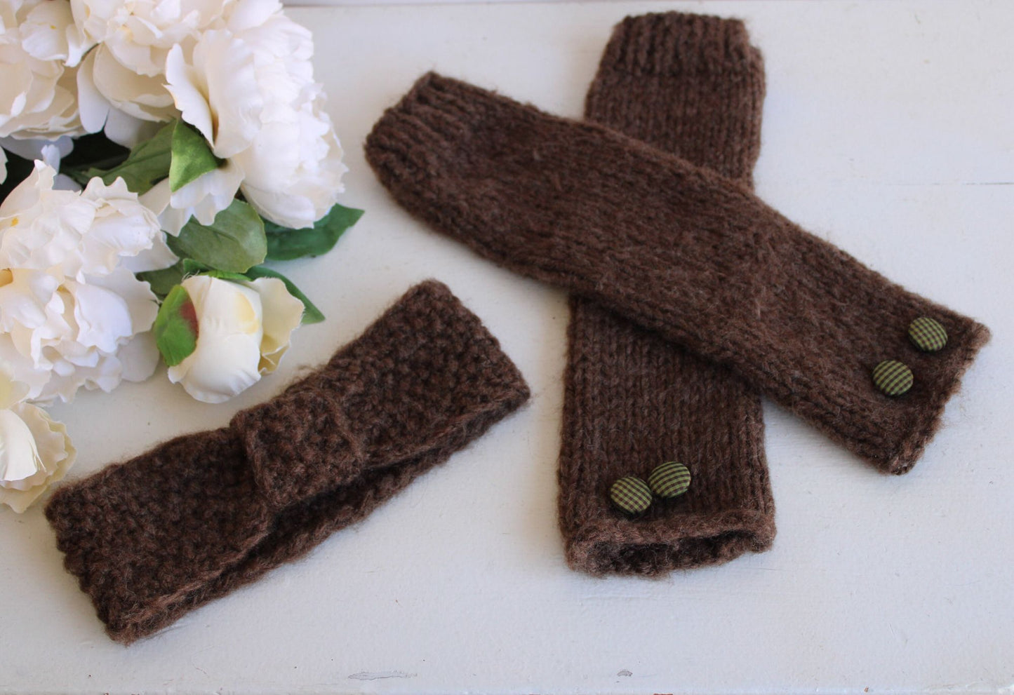 "Highlands" Hand Knit Headband ot Earwarmer in Brown