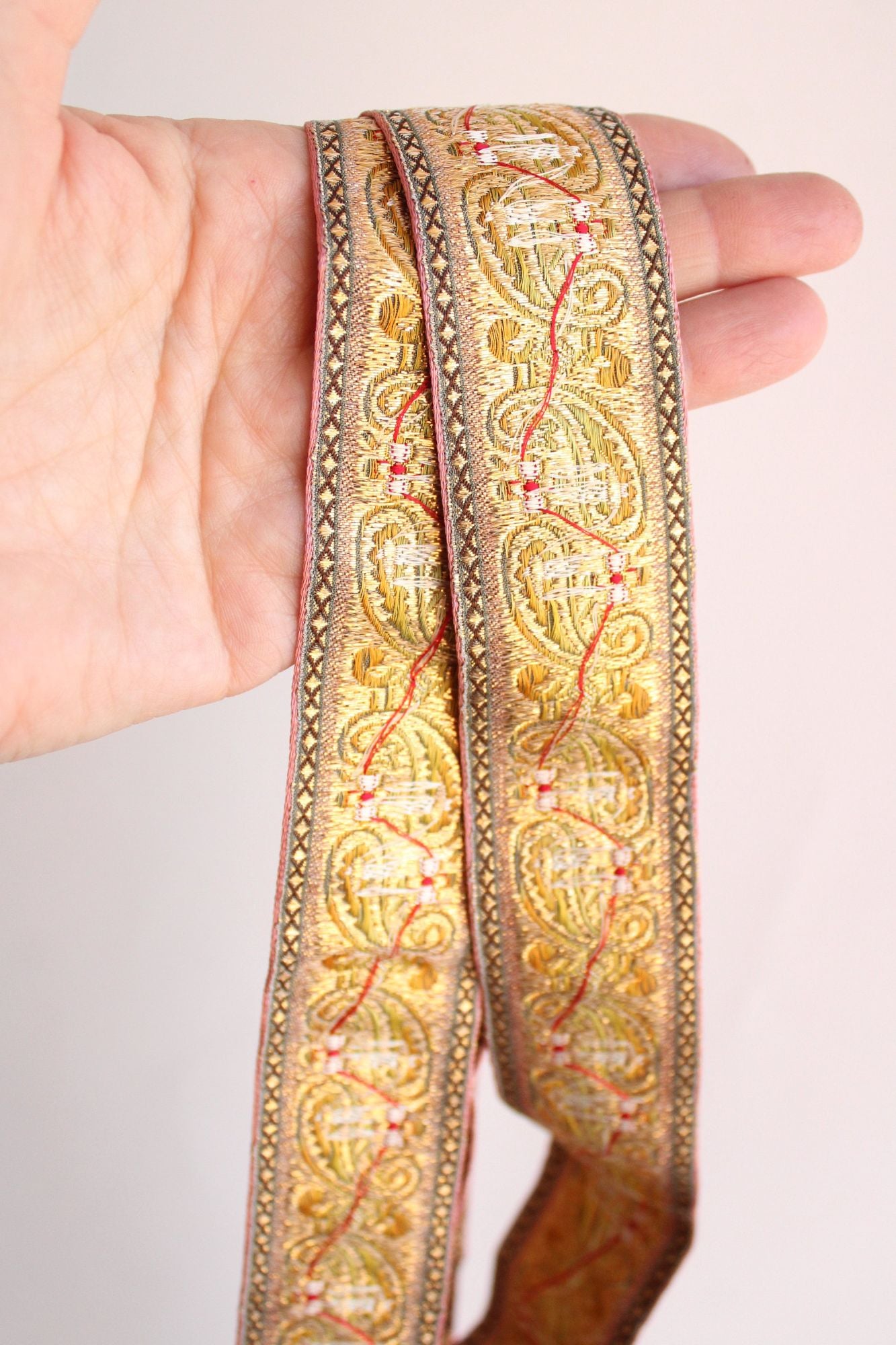 Vintage Jacquard Ribbon Trim, 2 yards long, 1.5 Inch Wide