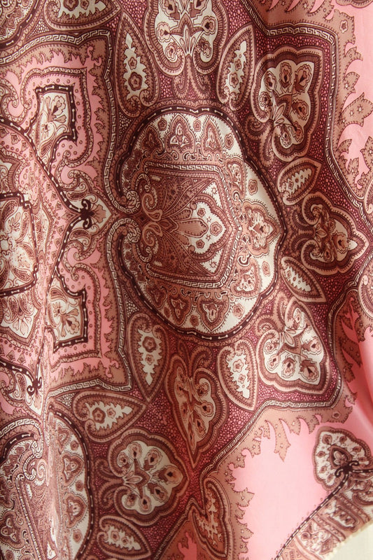 Vintage 1960s 1970s Pink And Brown Paisley Medallion Print Scarf