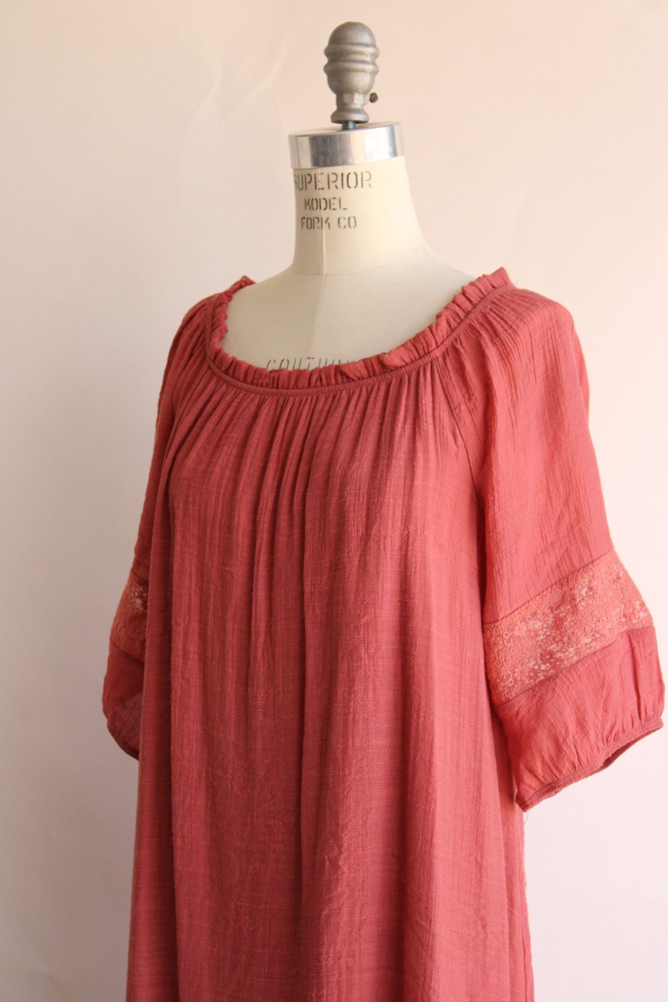 Naif Womens Salmon Pink Boho Style Peasant Dress, Size PL