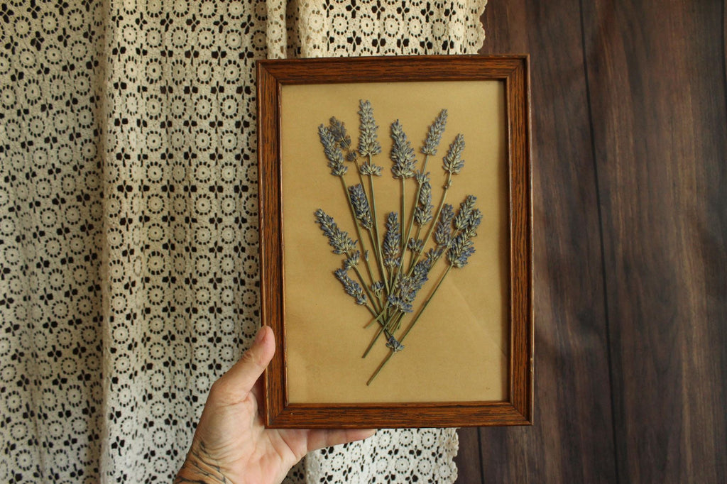 Handmade Framed Pressed Dried Lavender in A Vintage Wood Frame