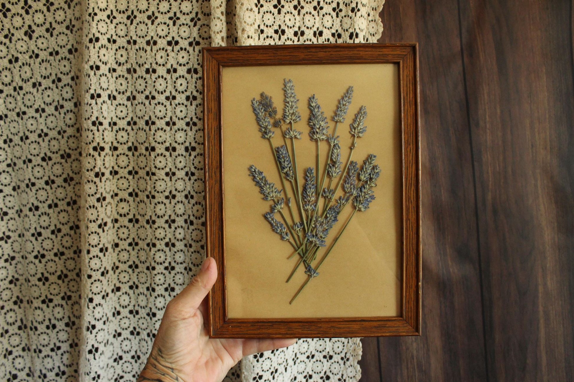 Handmade Framed Pressed Dried Lavender in A Vintage Wood Frame