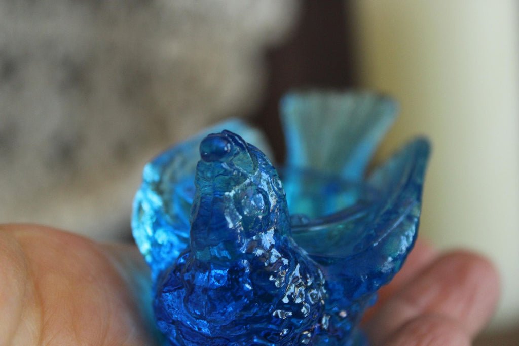 Vintage 1960s Kanawha Bermuda Blue Glass Bird Salt Cellar