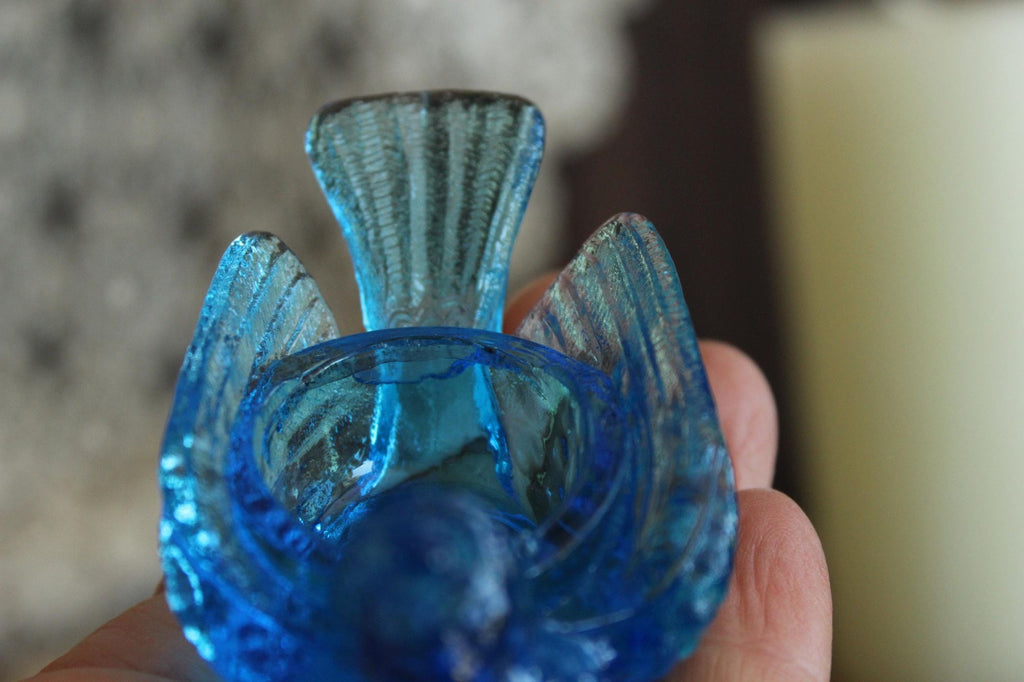 Vintage 1960s Kanawha Bermuda Blue Glass Bird Salt Cellar