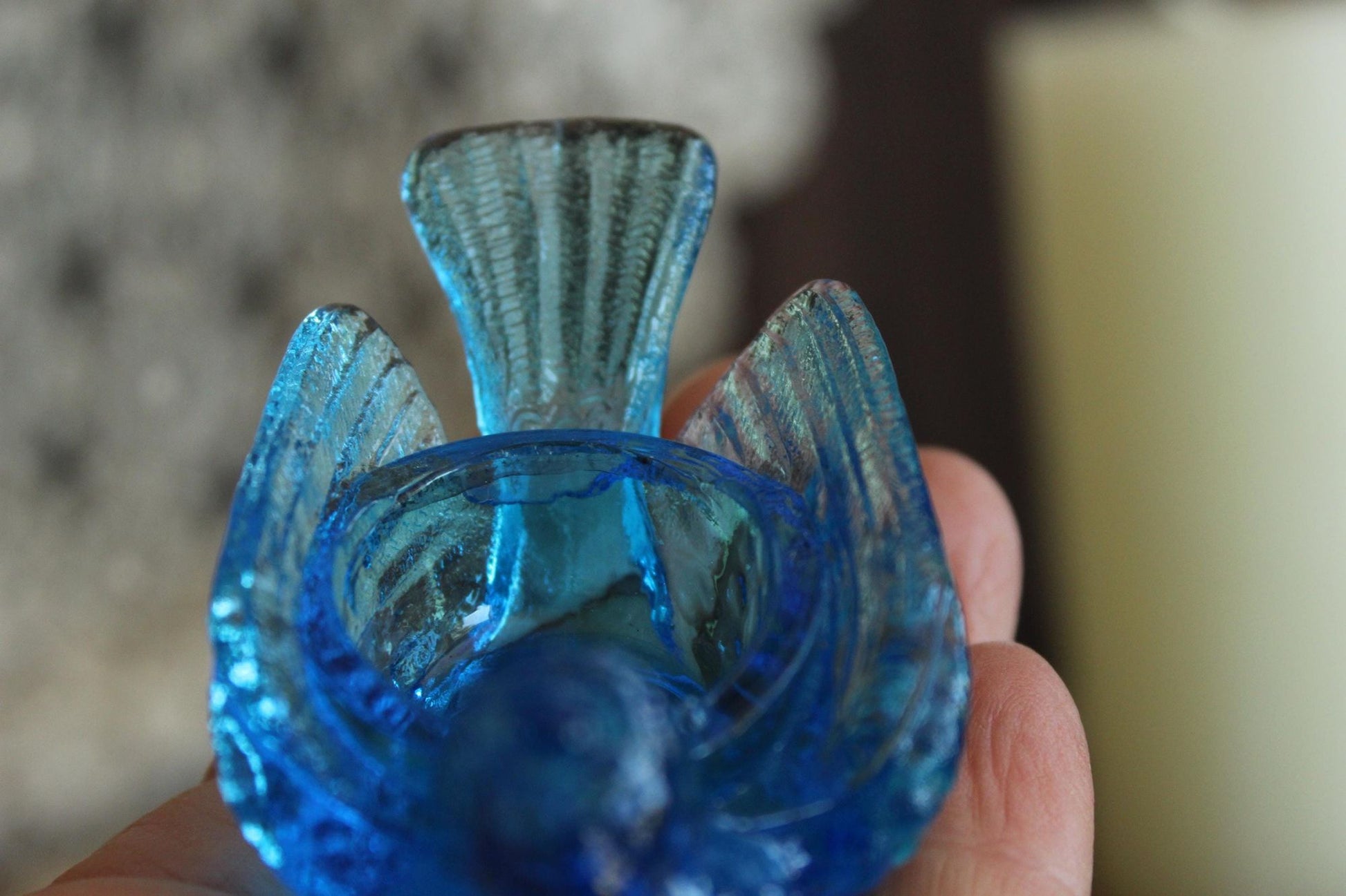 Vintage 1960s Kanawha Bermuda Blue Glass Bird Salt Cellar