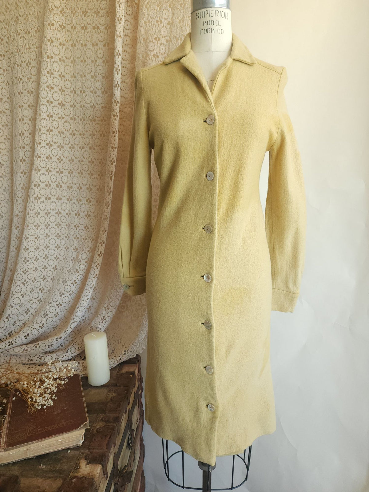 Vintage 1960s Fred Rothschild Yellow Wool Coat Dress