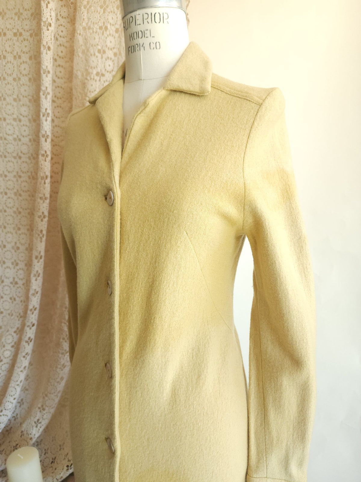 Vintage 1960s Fred Rothschild Yellow Wool Coat Dress