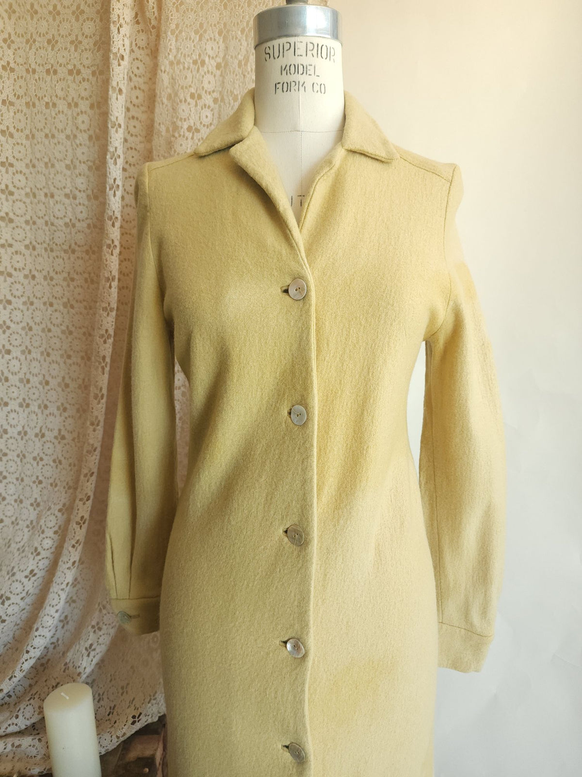 Vintage 1960s Fred Rothschild Yellow Wool Coat Dress